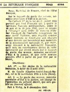 décret de déchéance de la nationalité française du Général De Gaulle
